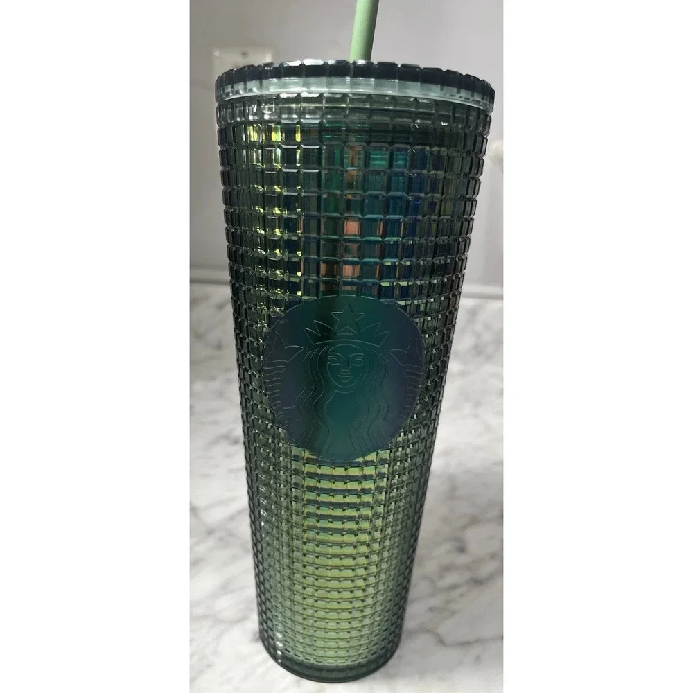 STARBUCKS - Christmas Green Holiday Tumbler Venti 24oz‎ Cold Cup With Straw NEW
